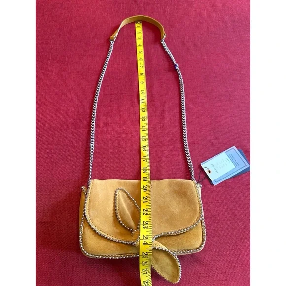 Zara Mustard Yellow Suede Bow Accent Crossbody Bag With Studs, NWT - Picture 9 of 12